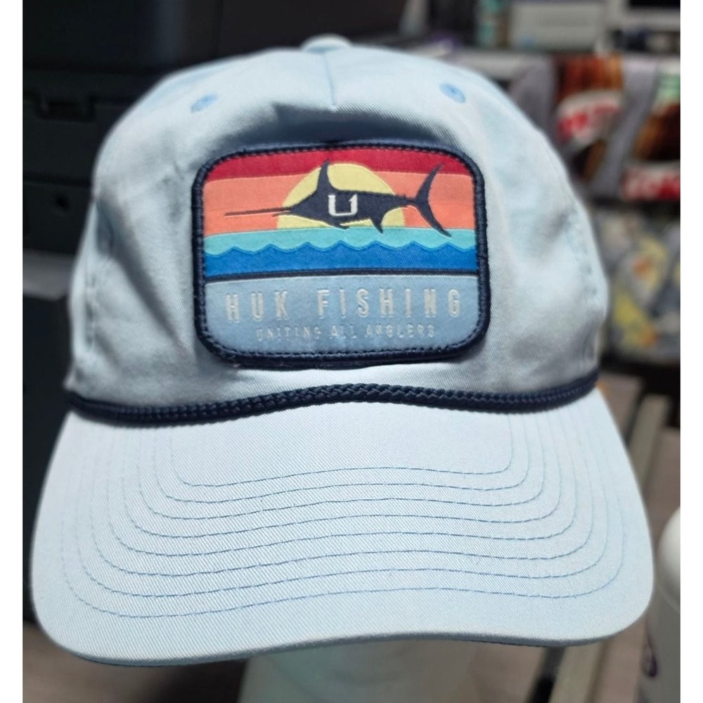 Huk Fishing Performance Cap Mens Light Blue Retro Patch Marlin Hat One Size